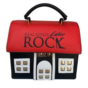 Black And Red Vegan Faux Leather Ladies Real Estate House Statement Purse